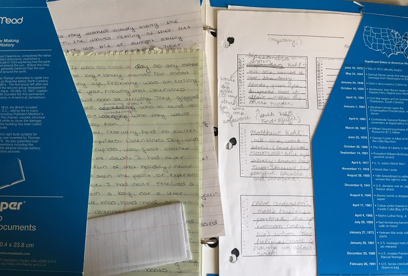 A folder in my old Trapper Keeper stuffed with drafts and notes